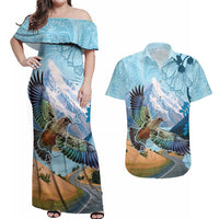 New Zealand South Island Couples Matching Off Shoulder Maxi Dress and Hawaiian Shirt Te Waipounamu Aoraki Kea Bird