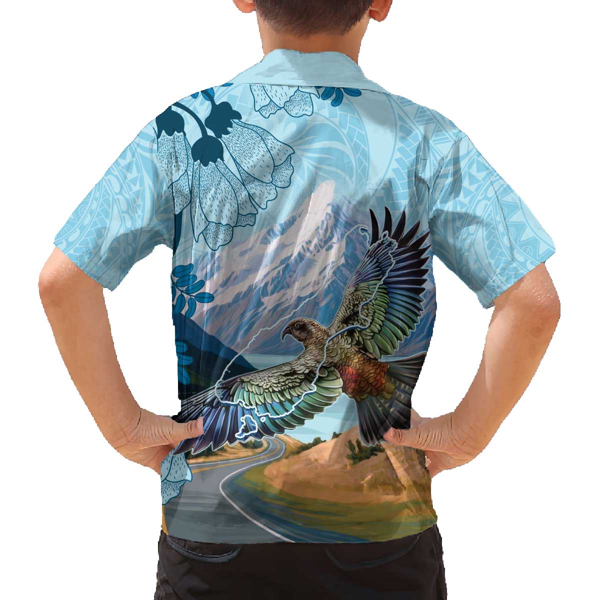 New Zealand South Island Family Matching Off The Shoulder Long Sleeve Dress and Hawaiian Shirt Te Waipounamu Aoraki Kea Bird
