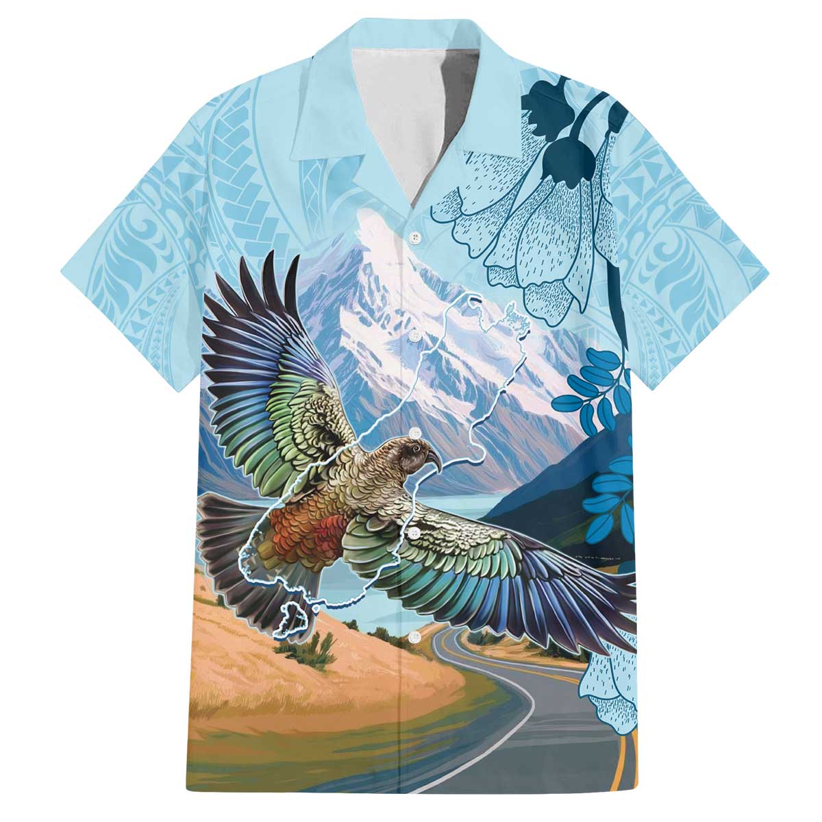 New Zealand South Island Family Matching Off The Shoulder Long Sleeve Dress and Hawaiian Shirt Te Waipounamu Aoraki Kea Bird