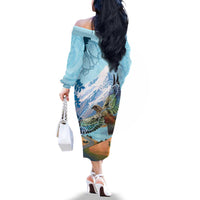 New Zealand South Island Family Matching Off The Shoulder Long Sleeve Dress and Hawaiian Shirt Te Waipounamu Aoraki Kea Bird