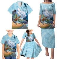 New Zealand South Island Family Matching Puletasi and Hawaiian Shirt Te Waipounamu Aoraki Kea Bird