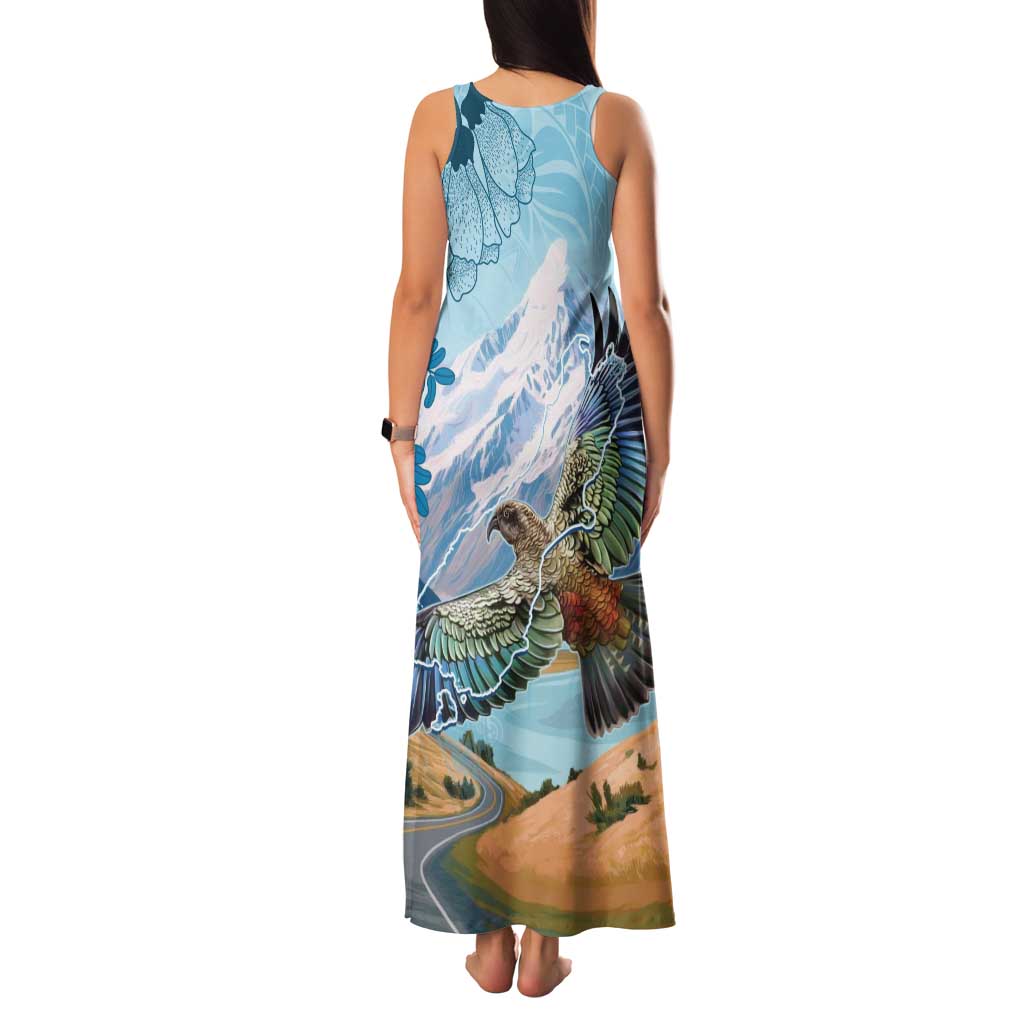 New Zealand South Island Family Matching Tank Maxi Dress and Hawaiian Shirt Te Waipounamu Aoraki Kea Bird