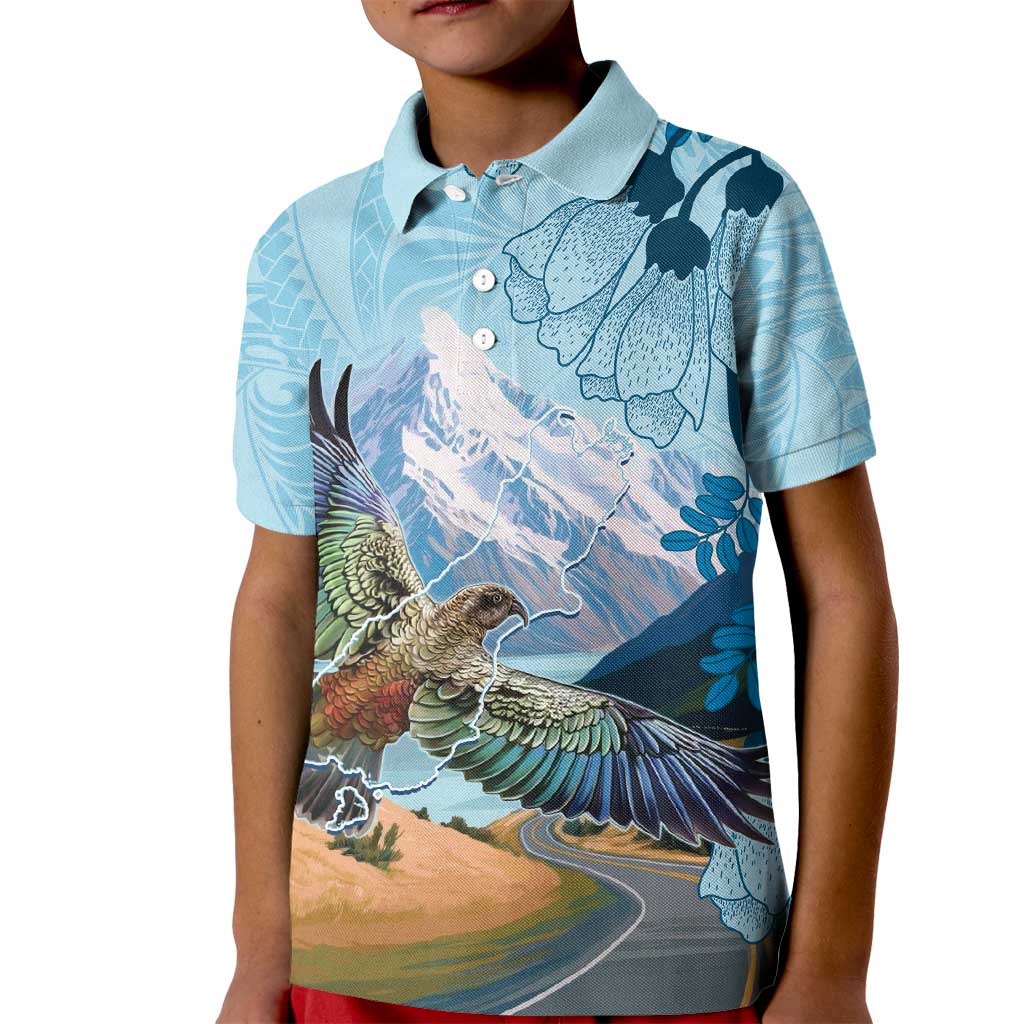 New Zealand South Island Kid Polo Shirt Te Waipounamu Aoraki Kea Bird