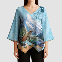 New Zealand South Island Kimono Sleeve Blouse Te Waipounamu Aoraki Kea Bird - Polynesian Pride