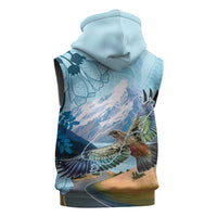New Zealand South Island Sleeveless Zip Hoodie Te Waipounamu Aoraki Kea Bird - Polynesian Pride