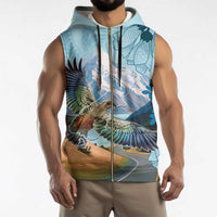 New Zealand South Island Sleeveless Zip Hoodie Te Waipounamu Aoraki Kea Bird - Polynesian Pride