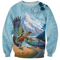 New Zealand South Island Sweatshirt Te Waipounamu Aoraki Kea Bird LT14 Unisex Blue - Polynesian Pride