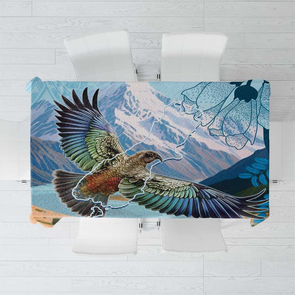 New Zealand South Island Tablecloth Te Waipounamu Aoraki Kea Bird LT14 Blue - Polynesian Pride