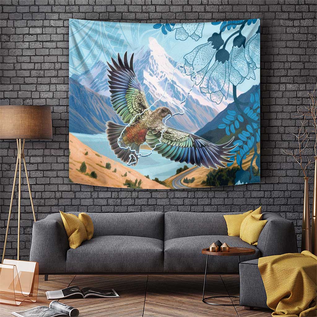 New Zealand South Island Tapestry Te Waipounamu Aoraki Kea Bird LT14 Blue - Polynesian Pride