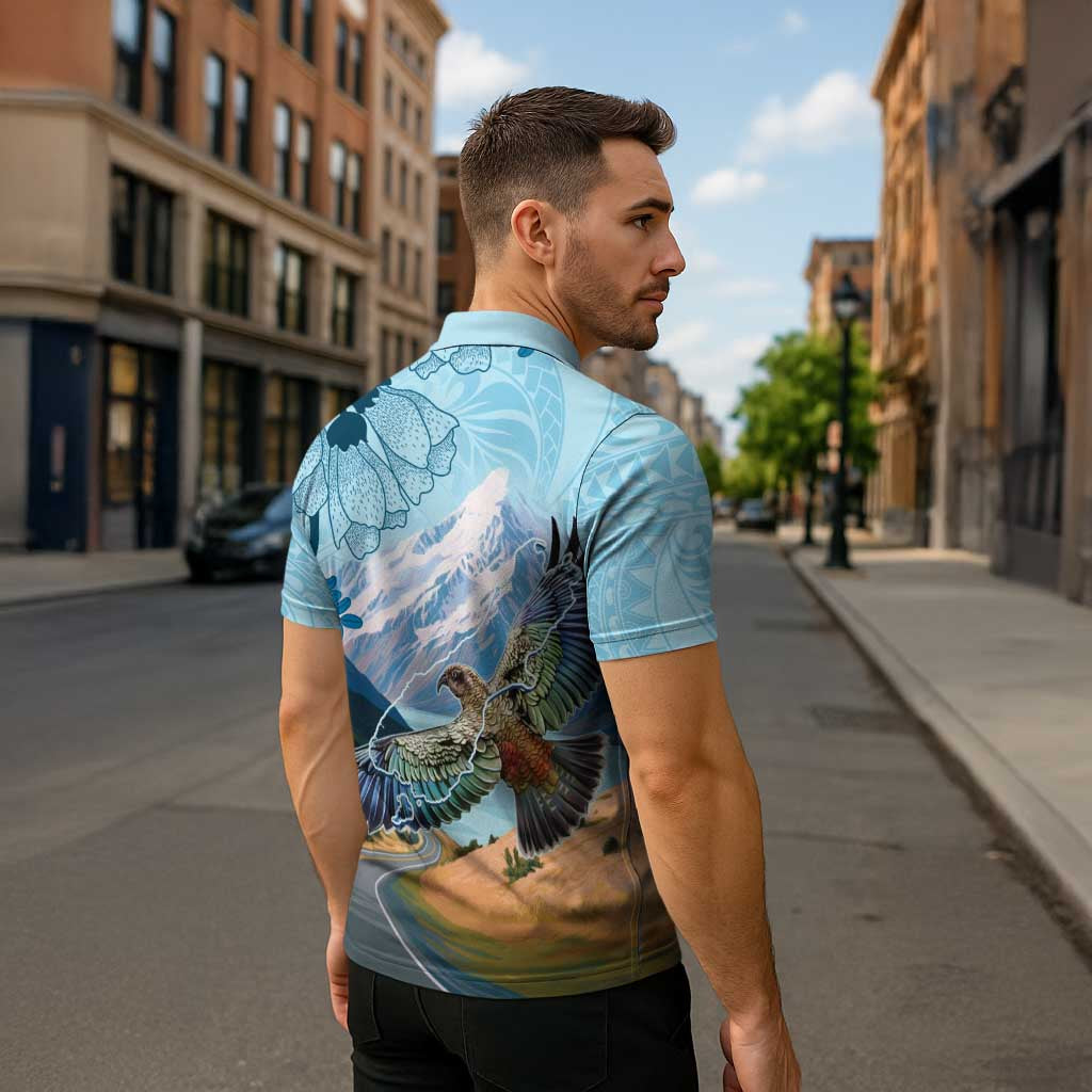 New Zealand South Island Zipper Polo Shirt Te Waipounamu Aoraki Kea Bird - Polynesian Pride