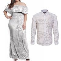 Polynesia Brain Cancer Awareness Couples Matching Off Shoulder Maxi Dress and Long Sleeve Button Shirt In May We Wear Grey