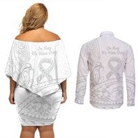 Polynesia Brain Cancer Awareness Couples Matching Off Shoulder Short Dress and Long Sleeve Button Shirt In May We Wear Grey