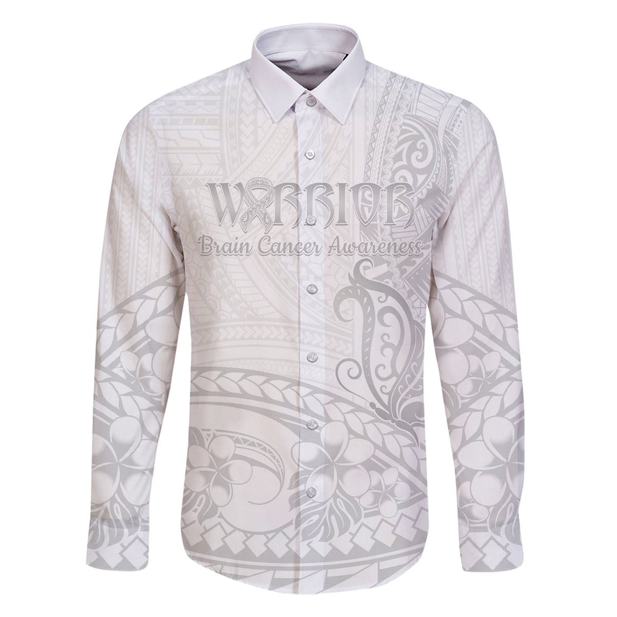 Polynesia Brain Cancer Awareness Family Matching Long Sleeve Bodycon Dress and Hawaiian Shirt In May We Wear Grey LT14 Dad's Shirt - Long Sleeve White - Polynesian Pride