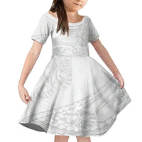 Polynesia Brain Cancer Awareness Family Matching Puletasi and Hawaiian Shirt In May We Wear Grey LT14 Daughter's Dress White - Polynesian Pride