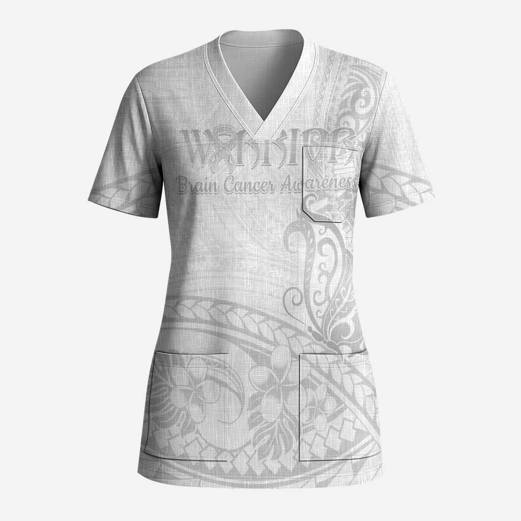 Polynesia Brain Cancer Awareness Scrub Top In May We Wear Grey LT14 Adult White - Polynesian Pride