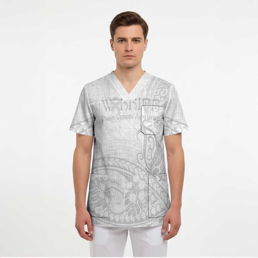 Polynesia Brain Cancer Awareness Scrub Top In May We Wear Grey - Polynesian Pride