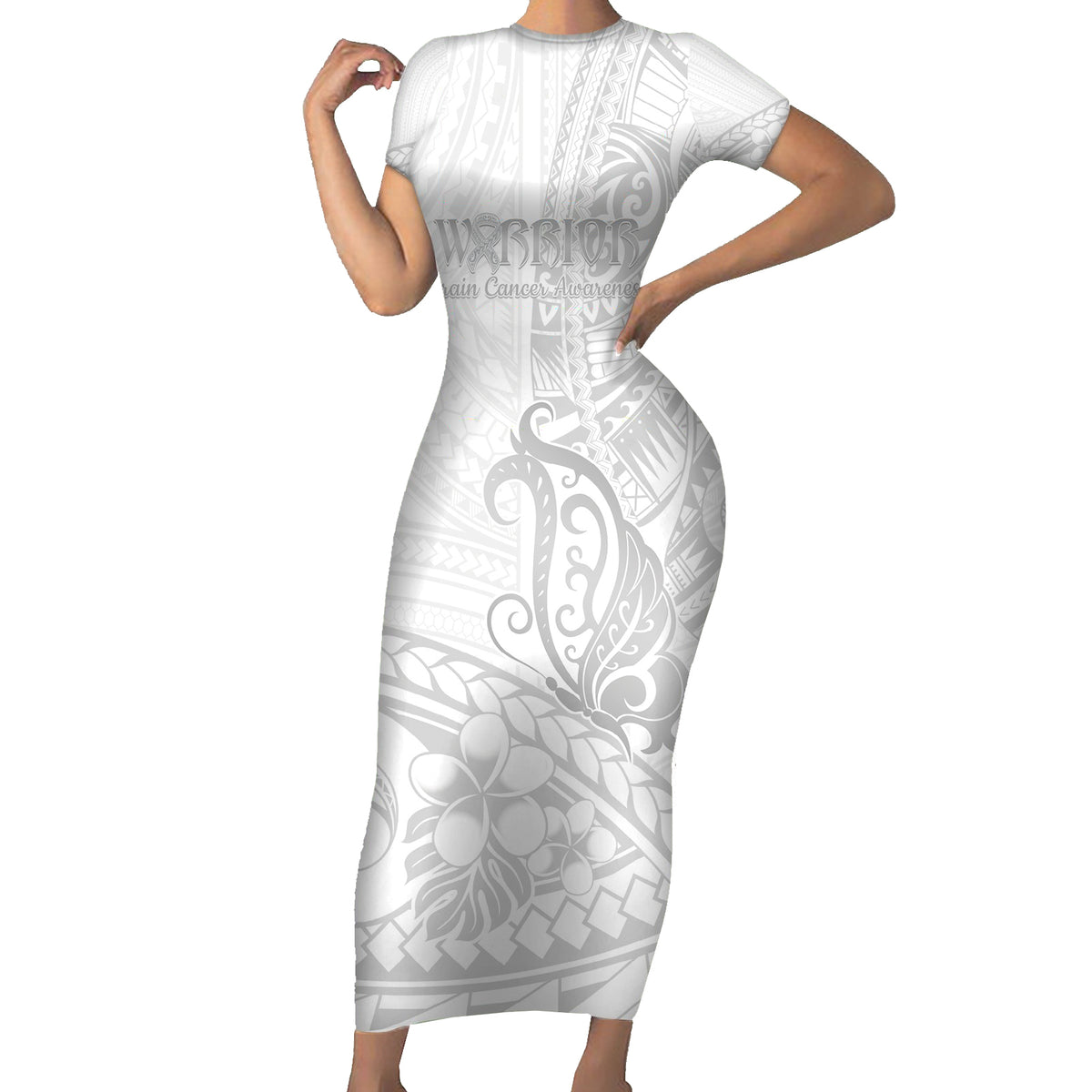 Polynesia Brain Cancer Awareness Short Sleeve Bodycon Dress In May We Wear Grey