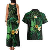 Polynesia Mental Health Awareness Couples Matching Tank Maxi Dress and Hawaiian Shirt Green Ribbon Be Kind To Your Mind