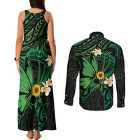 Polynesia Mental Health Awareness Couples Matching Tank Maxi Dress and Long Sleeve Button Shirt Green Ribbon Be Kind To Your Mind