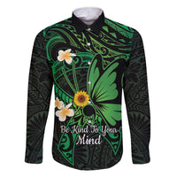 Polynesia Mental Health Awareness Family Matching Off Shoulder Short Dress and Hawaiian Shirt Green Ribbon Be Kind To Your Mind