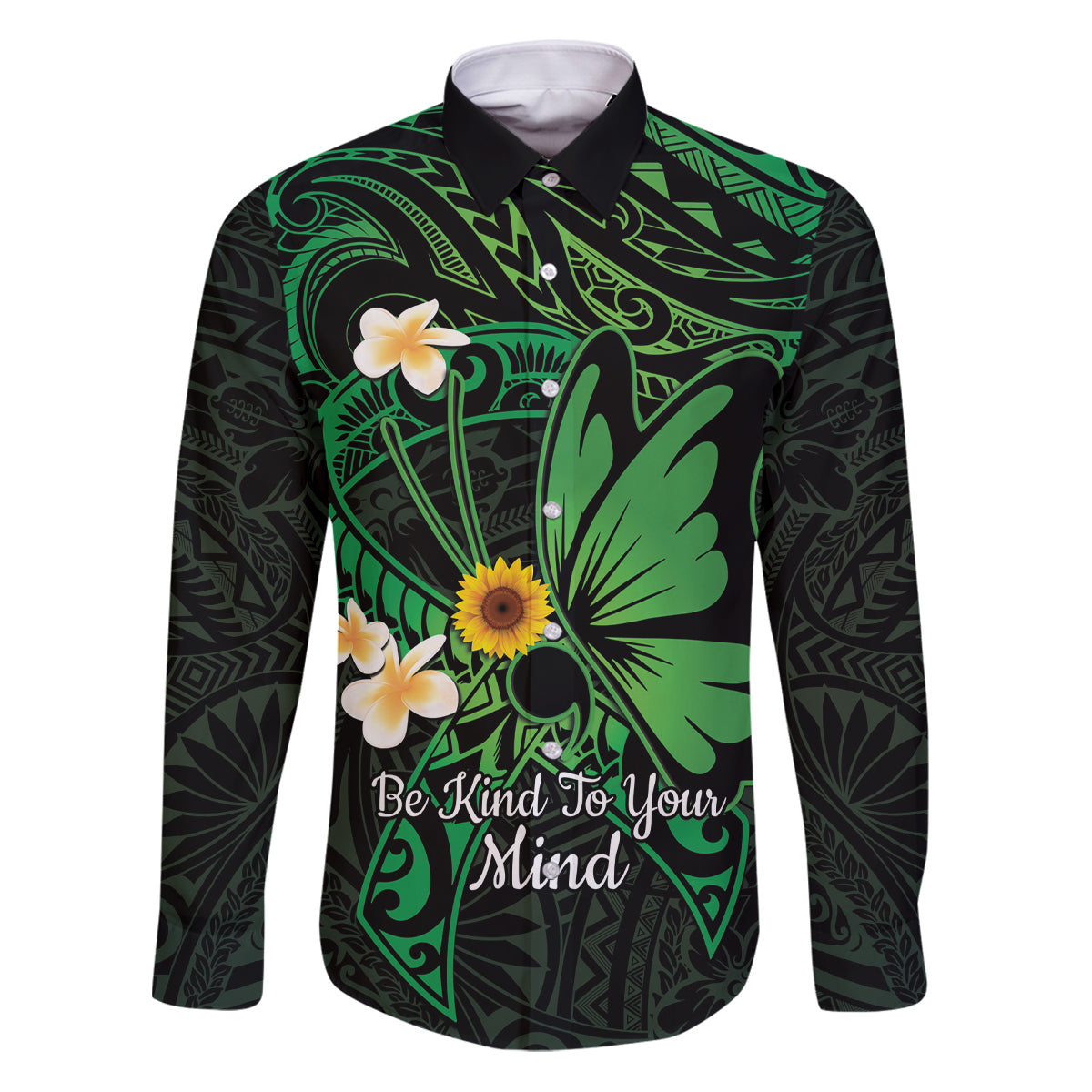 Polynesia Mental Health Awareness Family Matching Puletasi and Hawaiian Shirt Green Ribbon Be Kind To Your Mind