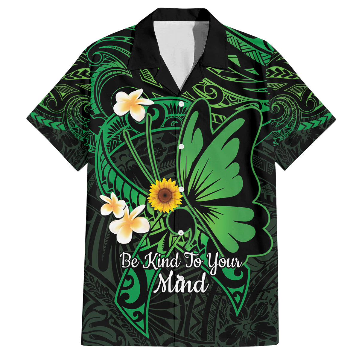 Polynesia Mental Health Awareness Family Matching Summer Maxi Dress and Hawaiian Shirt Green Ribbon Be Kind To Your Mind