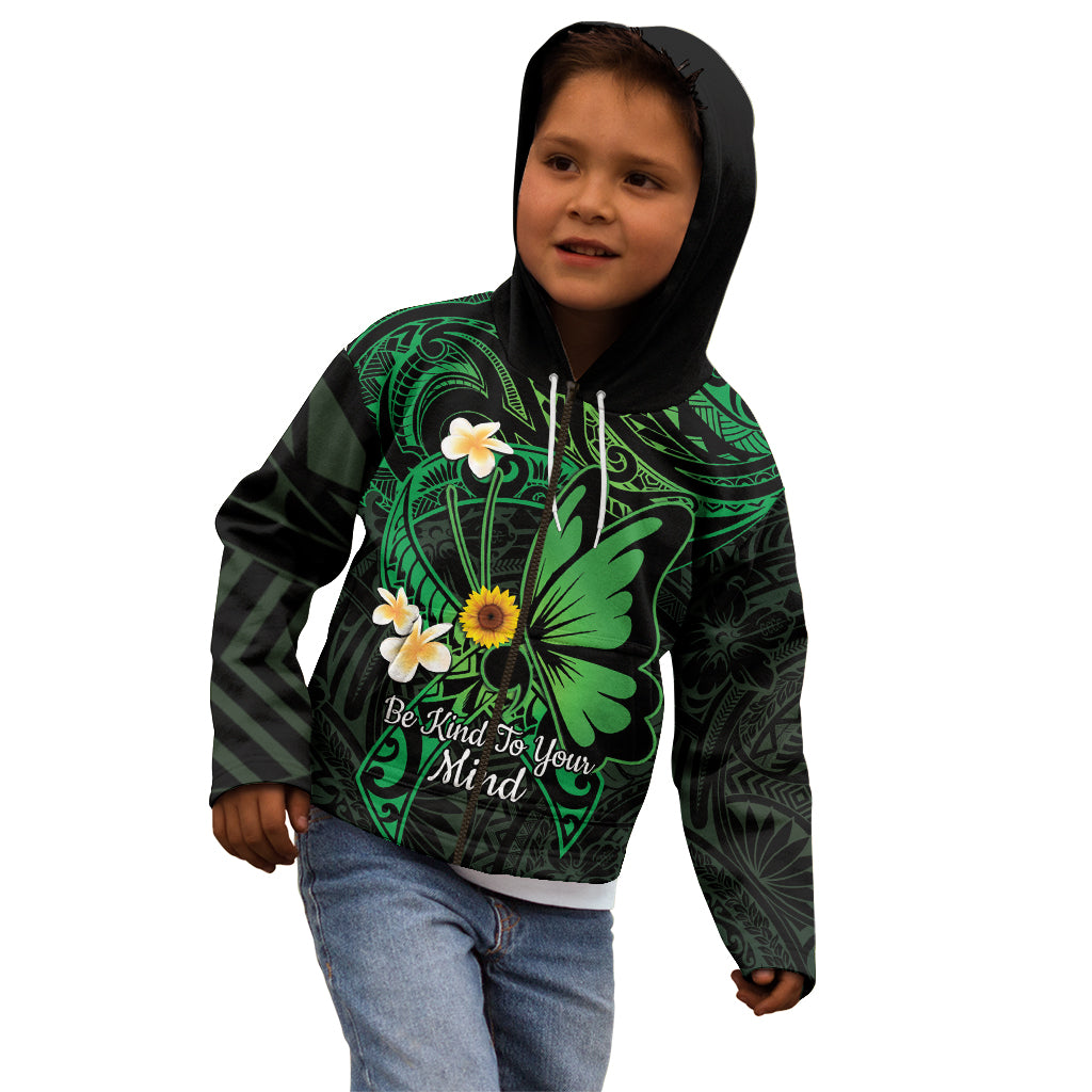 Polynesia Mental Health Awareness Kid Hoodie Green Ribbon Be Kind To Your Mind
