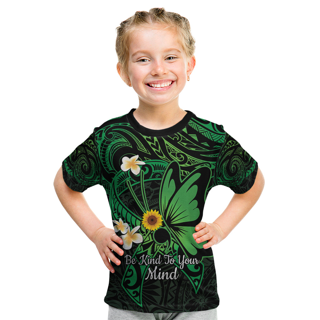 Polynesia Mental Health Awareness Kid T Shirt Green Ribbon Be Kind To Your Mind LT14 Green - Polynesian Pride