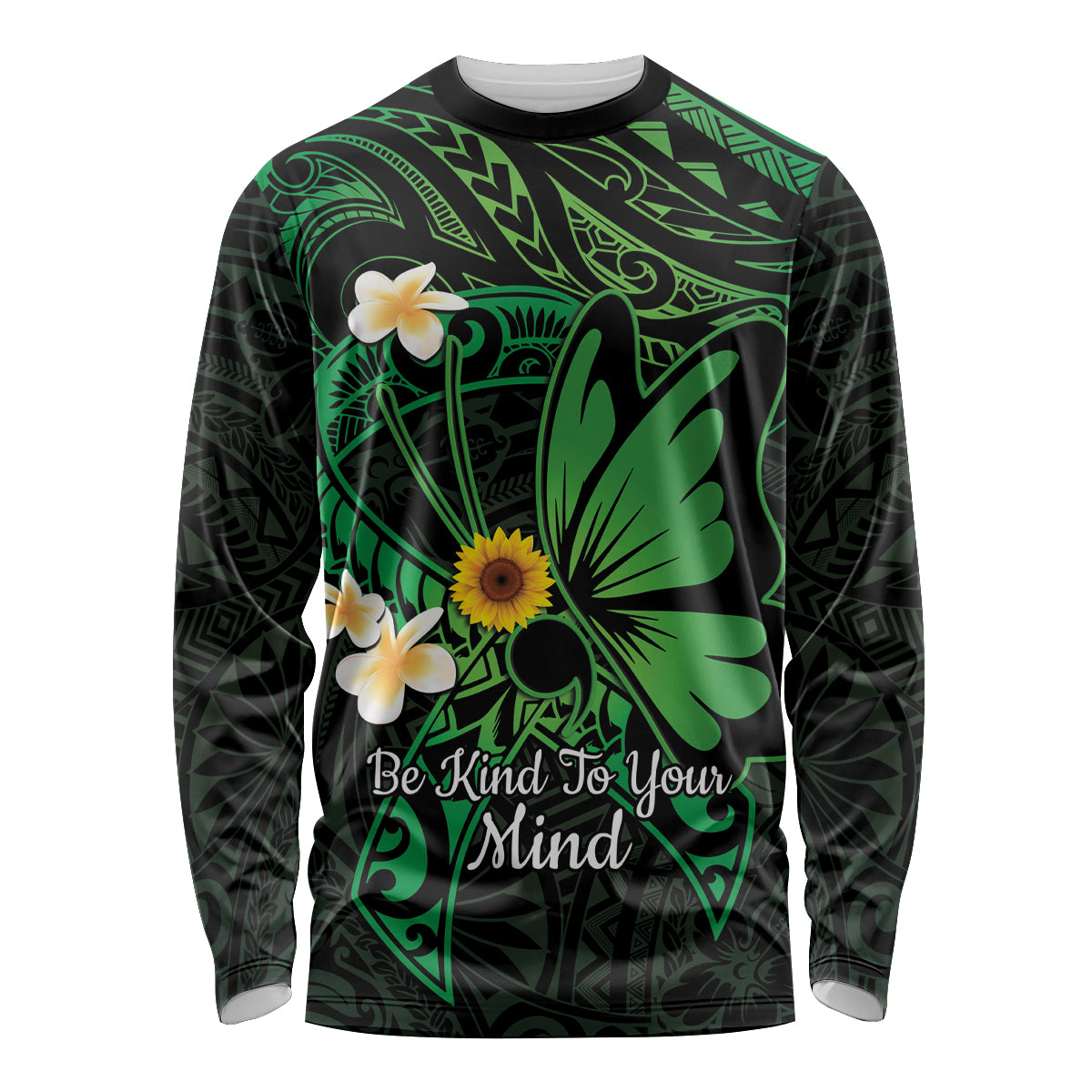 Polynesia Mental Health Awareness Long Sleeve Shirt Green Ribbon Be Kind To Your Mind LT14 Unisex Green - Polynesian Pride