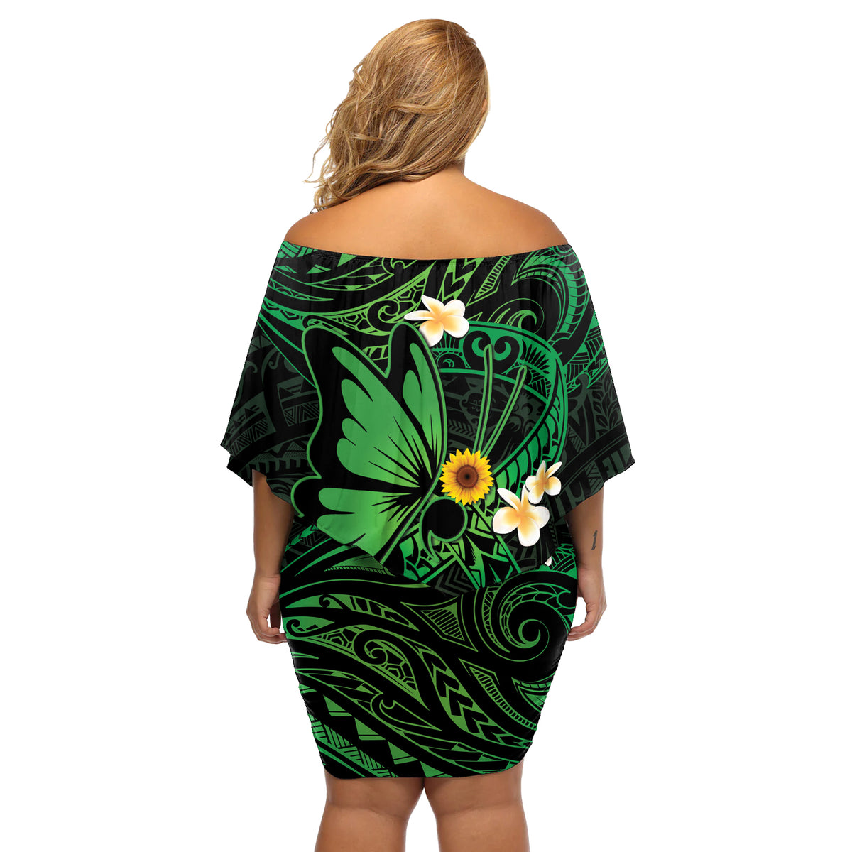 Polynesia Mental Health Awareness Off Shoulder Short Dress Green Ribbon Be Kind To Your Mind