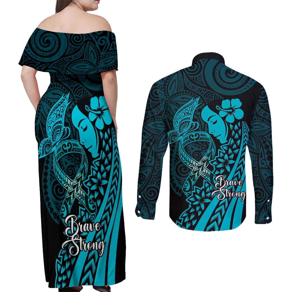 Polynesia World Ovarian Cancer Day Couples Matching Off Shoulder Maxi Dress and Long Sleeve Button Shirt You Matter Polynesian Women