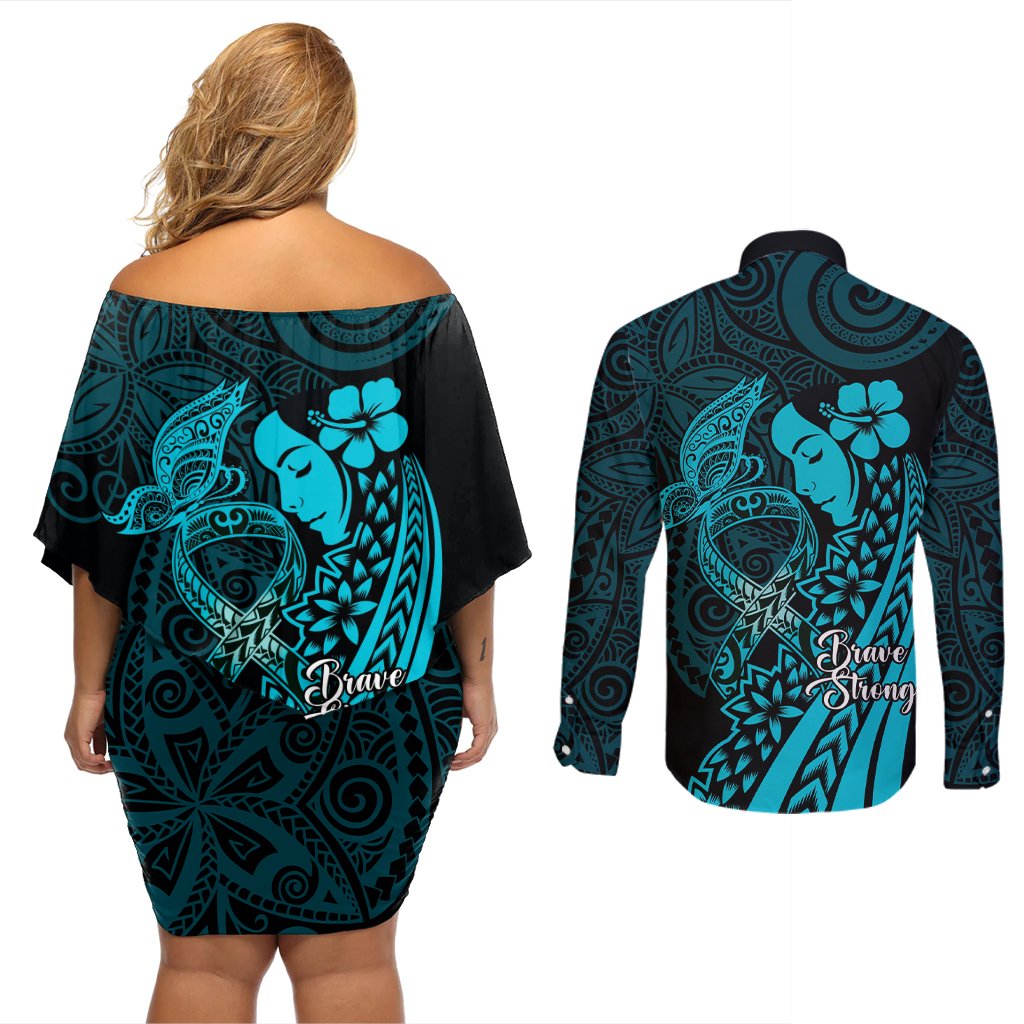 Polynesia World Ovarian Cancer Day Couples Matching Off Shoulder Short Dress and Long Sleeve Button Shirt You Matter Polynesian Women