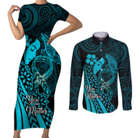 Polynesia World Ovarian Cancer Day Couples Matching Short Sleeve Bodycon Dress and Long Sleeve Button Shirt You Matter Polynesian Women