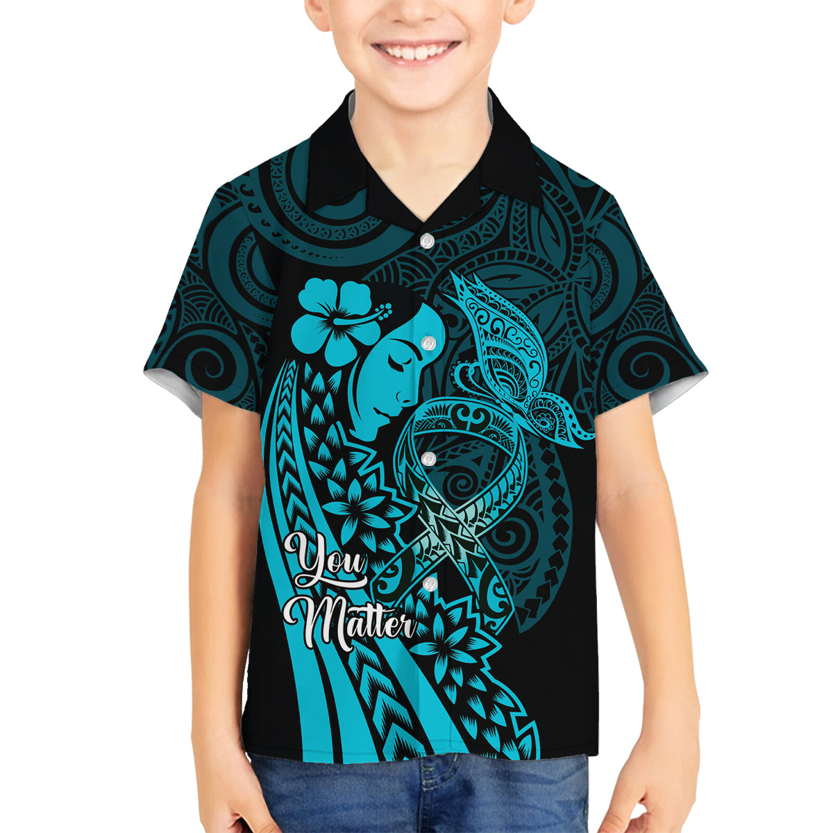 Polynesia World Ovarian Cancer Day Family Matching Off Shoulder Maxi Dress and Hawaiian Shirt You Matter Polynesian Women