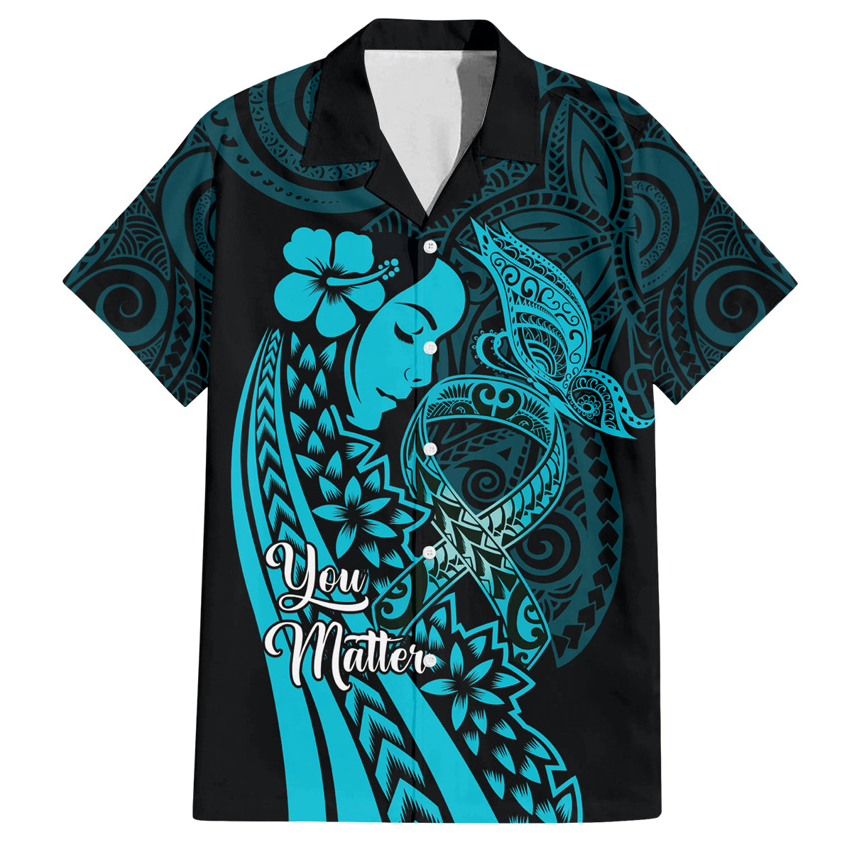 Polynesia World Ovarian Cancer Day Family Matching Puletasi and Hawaiian Shirt You Matter Polynesian Women