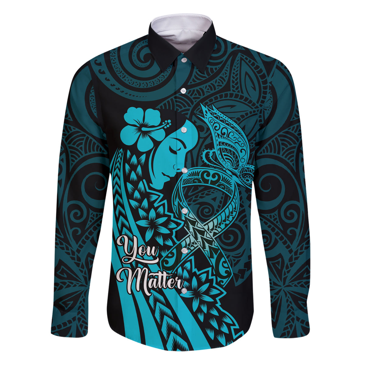 Polynesia World Ovarian Cancer Day Family Matching Puletasi and Hawaiian Shirt You Matter Polynesian Women