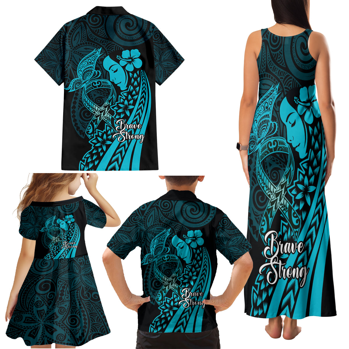 Polynesia World Ovarian Cancer Day Family Matching Tank Maxi Dress and Hawaiian Shirt You Matter Polynesian Women