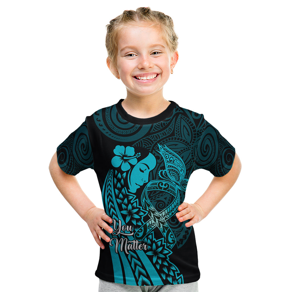 Polynesia World Ovarian Cancer Day Kid T Shirt You Matter Polynesian Women LT14 Teal - Polynesian Pride