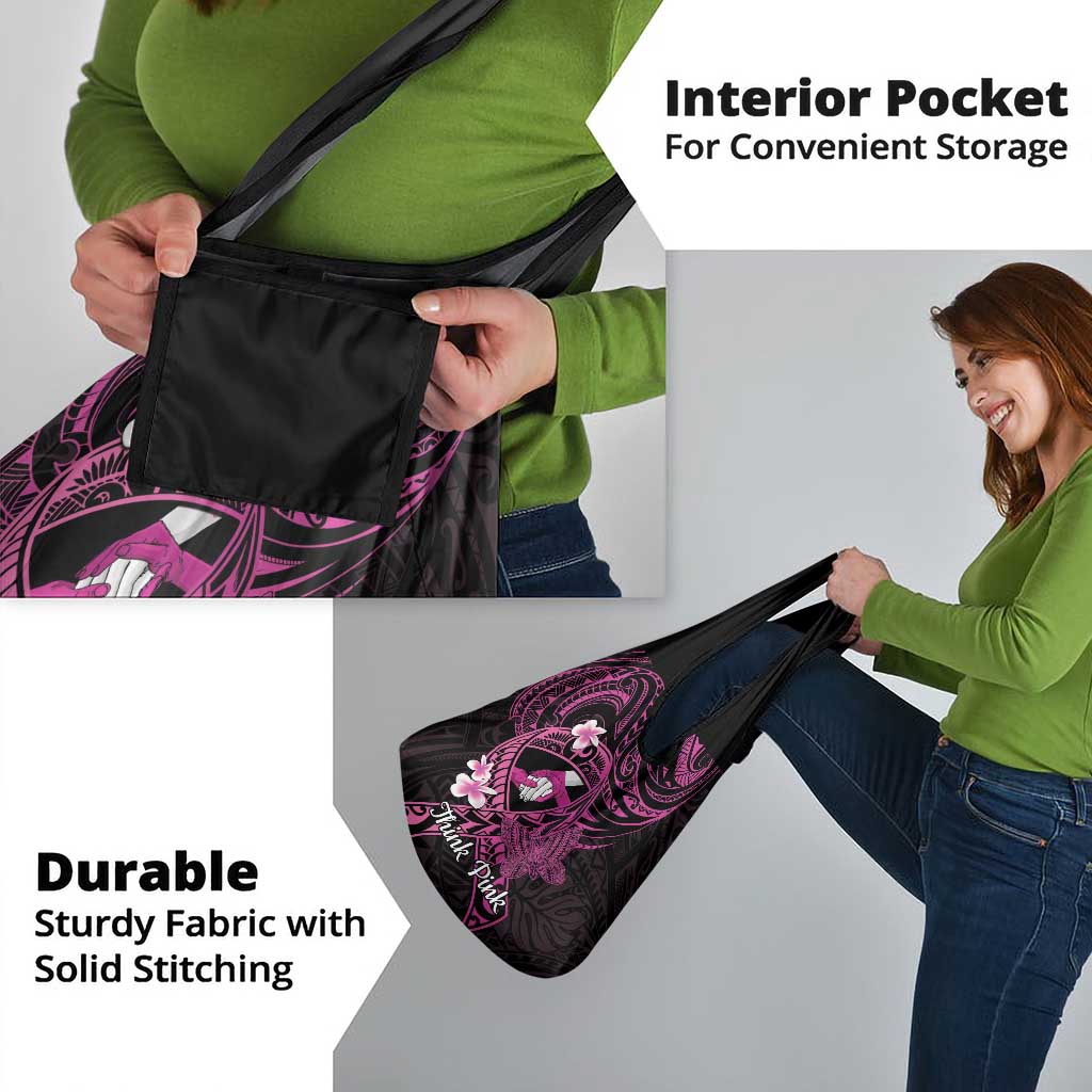 Polynesia Breast Cancer Awareness Grocery Bag Pink Ribbon No One Fights Alone - Black