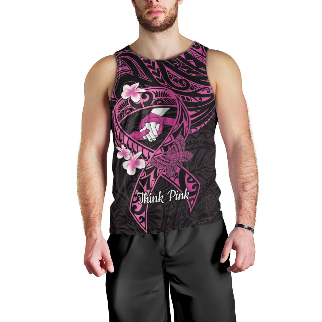 Polynesia Breast Cancer Awareness Men Tank Top Pink Ribbon No One Fights Alone - Black