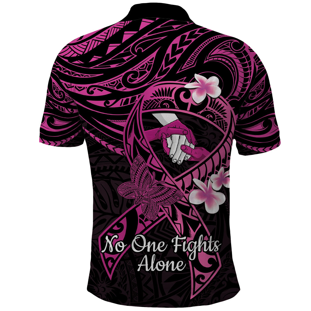 Polynesia Breast Cancer Awareness Polo Shirt Pink Ribbon No One Fights Alone - Black