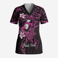 Polynesia Breast Cancer Awareness Scrub Top Pink Ribbon No One Fights Alone - Black - Polynesian Pride