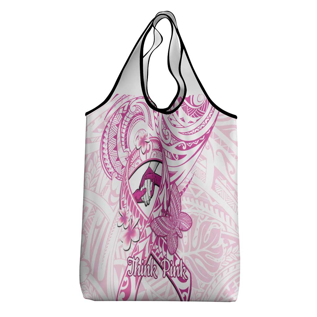 Polynesia Breast Cancer Awareness Grocery Bag Pink Ribbon No One Fights Alone - White