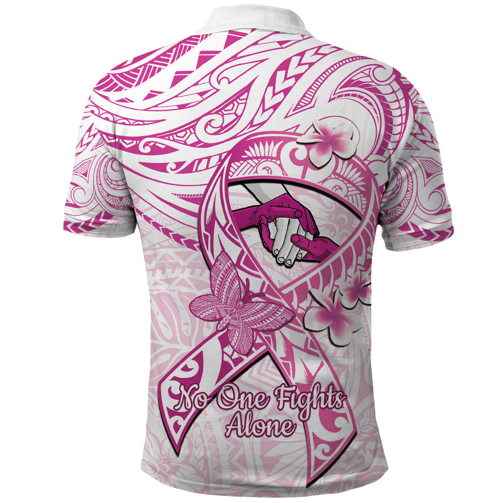 Polynesia Breast Cancer Awareness Polo Shirt Pink Ribbon No One Fights Alone - White LT14 - Polynesian Pride