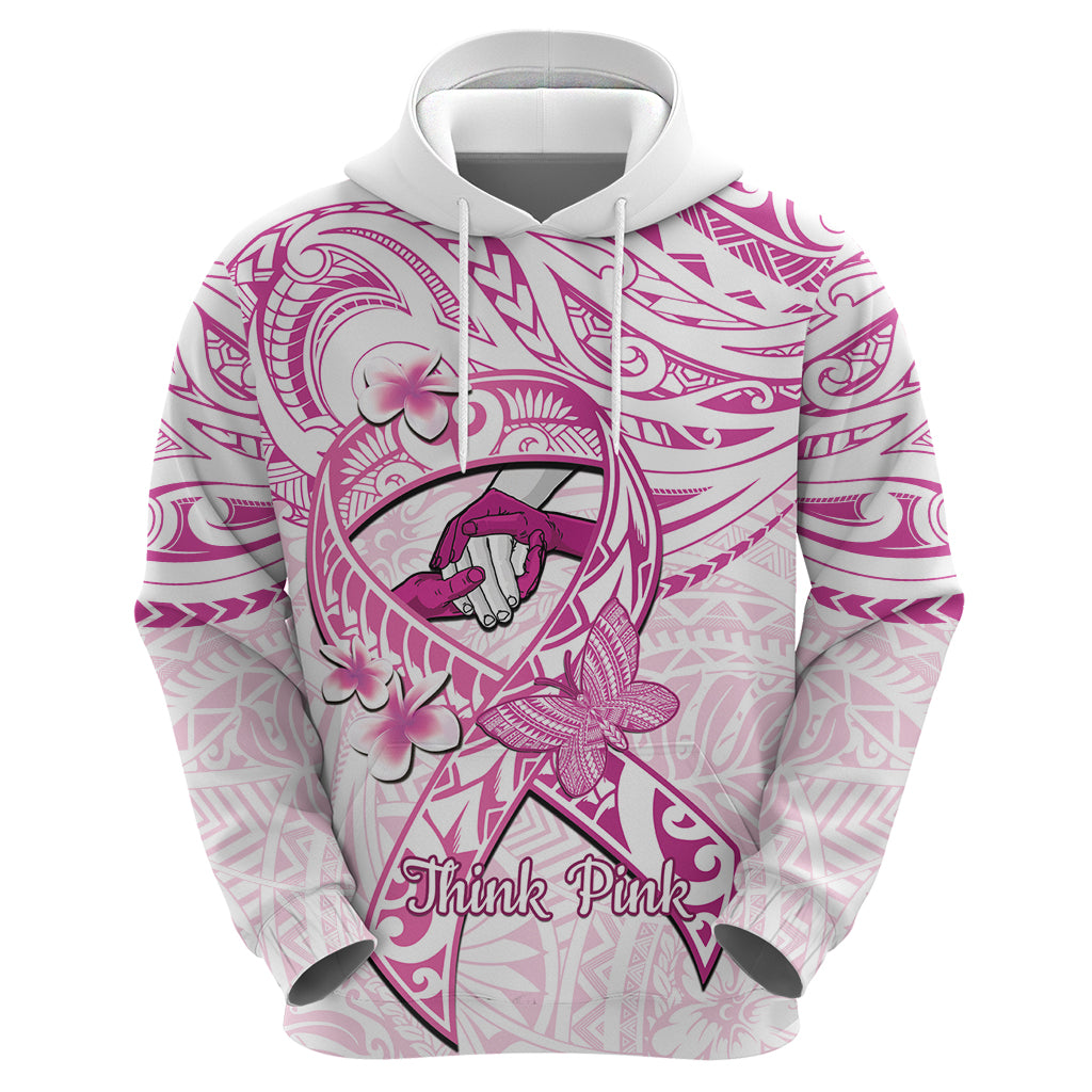 Polynesia Breast Cancer Awareness Zip Hoodie Pink Ribbon No One Fights Alone - White