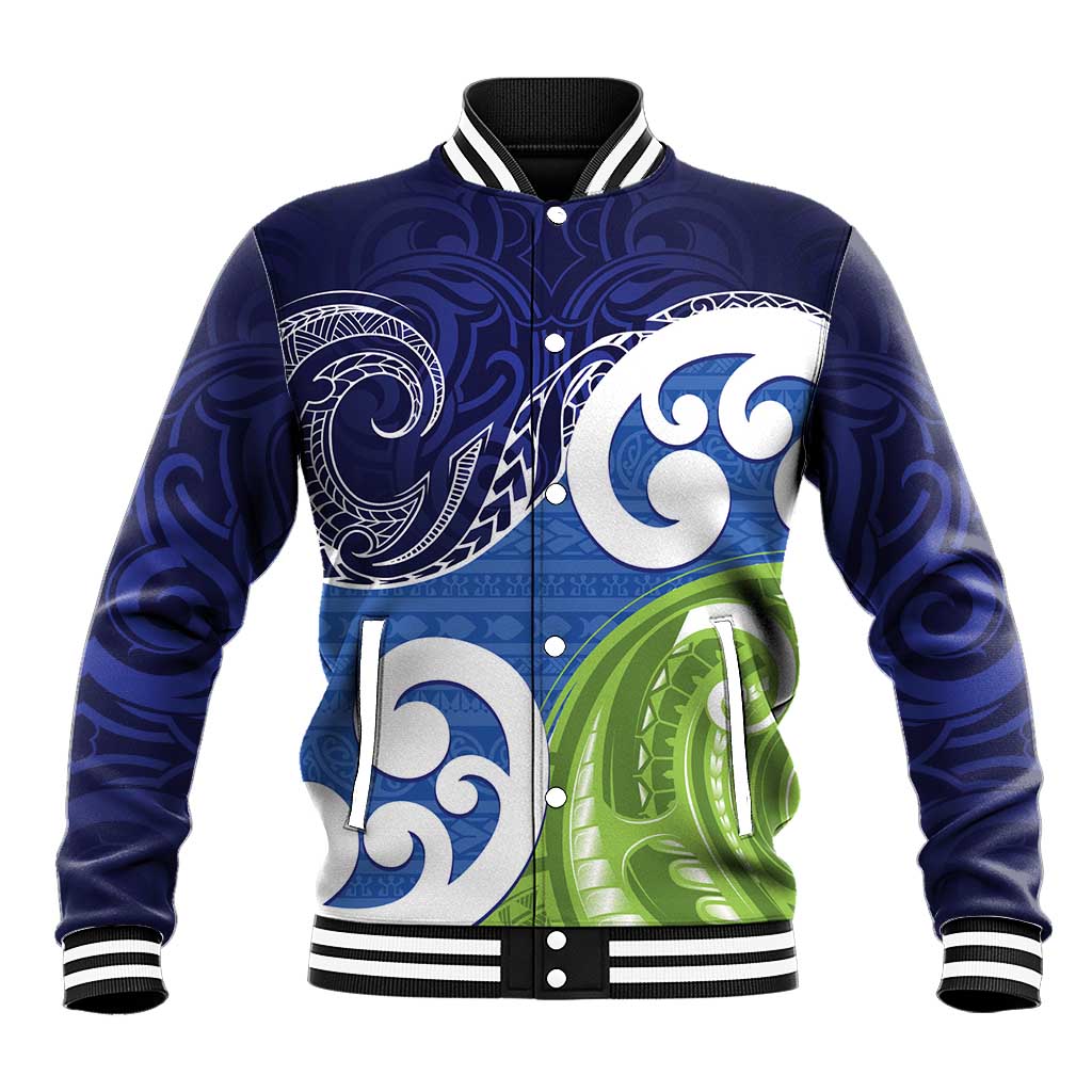 Southland New Zealand Baseball Jacket Maori Koru Flag Color LT14 Unisex Blue - Polynesian Pride