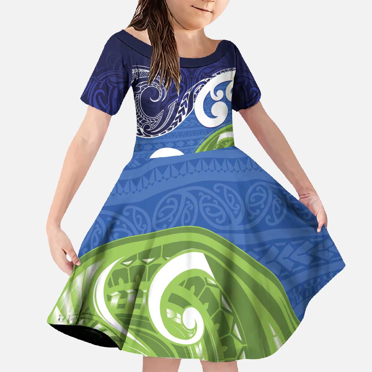 Southland New Zealand Family Matching Off The Shoulder Long Sleeve Dress and Hawaiian Shirt Maori Koru Flag Color