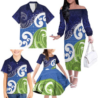 Southland New Zealand Family Matching Off The Shoulder Long Sleeve Dress and Hawaiian Shirt Maori Koru Flag Color