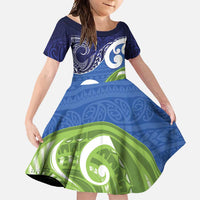 Southland New Zealand Family Matching Off Shoulder Maxi Dress and Hawaiian Shirt Maori Koru Flag Color