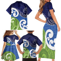 Southland New Zealand Family Matching Short Sleeve Bodycon Dress and Hawaiian Shirt Maori Koru Flag Color